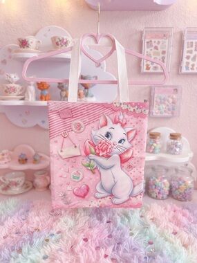 Disney Pink Marie Cat Tote Bag with Rose Illustration